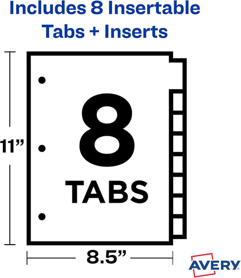 Avery Dividers for 3 Ring Binders - 8-Tab Plastic Binder Dividers, Multicolor, 24 Sets (11901)