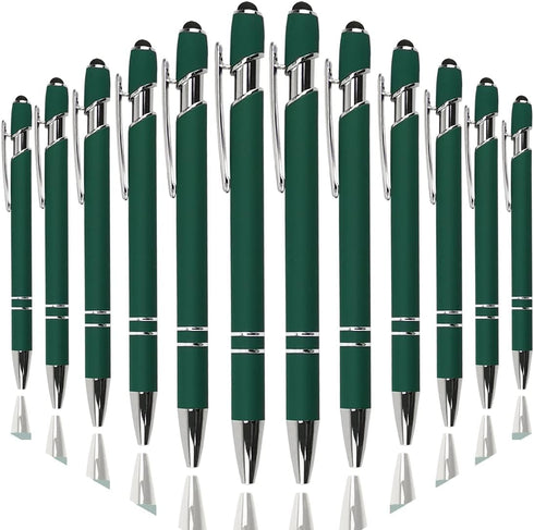Ballpoint Pen with Stylus Tip - Soft Touch Click Metal Pen, 1.0mm Medium Point, Black Ink, 12 Count Dark Green