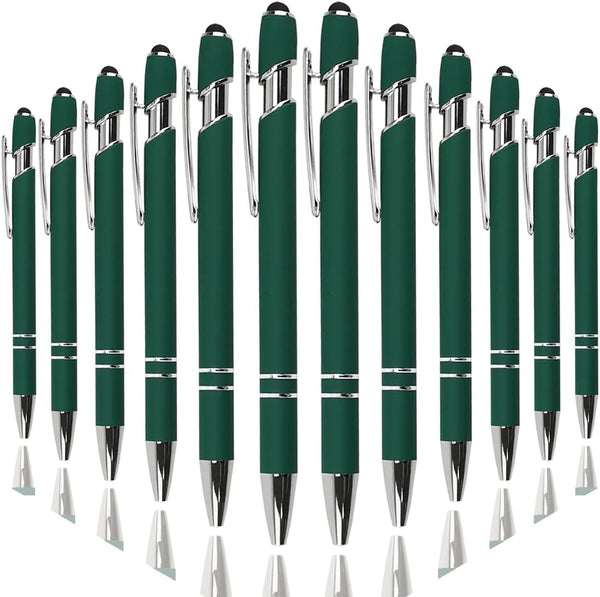 Ballpoint Pen with Stylus Tip - Soft Touch Click Metal Pen, 1.0mm Medium Point, Black Ink, 12 Count Dark Green
