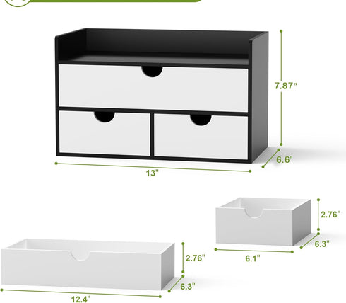 Wisuce Desk Organizer with Drawers, Bamboo Desktop Storage for Makeup Dresser, No Assembly Required