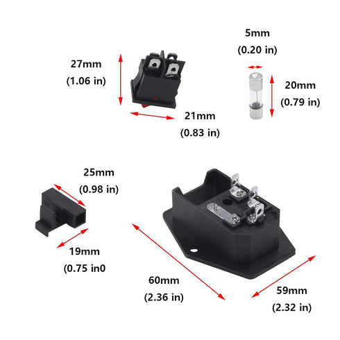 Antrader 6pcs Inlet Module Plug Male Power Socket with 5A Fuse Switch 10A 250V 3 Pin IEC320 C14