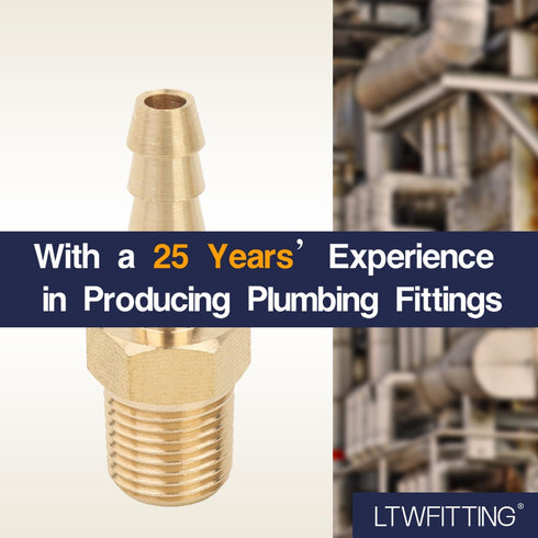 LTWFITTING Brass Barb Fitting Coupler - 3/16-Inch Hose ID x 1/8-Inch Male NPT, Pack of 5