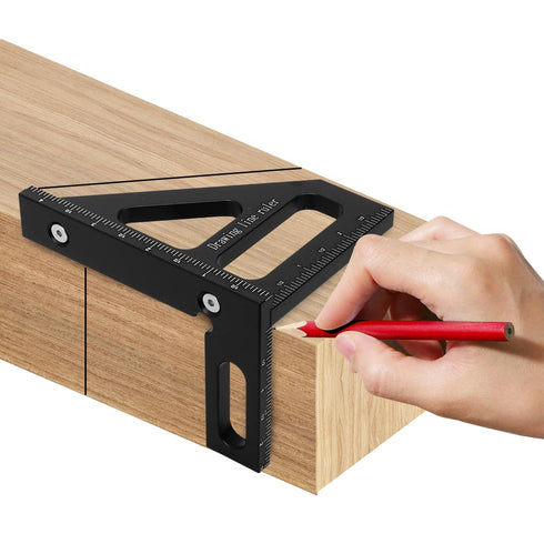 Imperial 3D Multi-Angle Measuring Ruler - 45/90 Degree Aluminum Alloy Woodworking Square Protractor, Miter Triangle