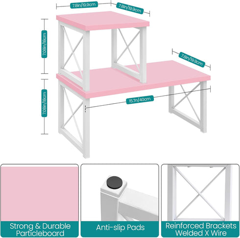ELITEROO 2 Tier Desktop Shelf - Independent Stackable Desk Stand, Adjustable Freestanding Mini Bookshelf, Pink