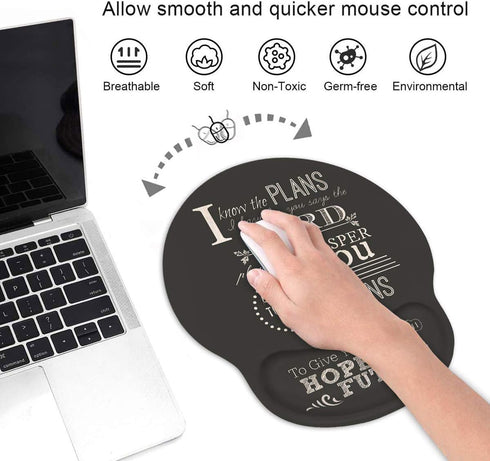 LACOMA Ergonomic Mouse Pad Wrist Support - Cute Wrist Rest Pad with Non-Slip PU Base for Home Office Working, Quotes