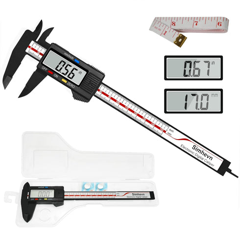 Electronic Digital Caliper and Measuring Tape, 6 Inch/150mm Micrometer with Large LCD Screen, 60 Inch/150cm Measuring