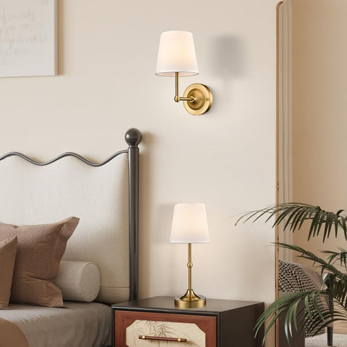 Set 2, 2-in-1 Dimmable Bulbs Battery Operated Table Lamp Wall Sconce of Gold Rechargeable Desk Lamp Wall Lights