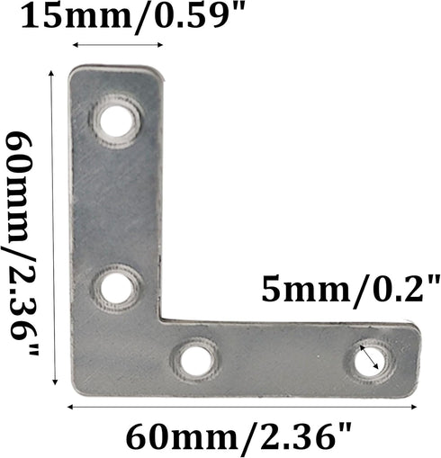 PDETVEO 10PCS (60x60mm) Flat L Brackets Corner Braces, Heavy Duty Steel Right Angle Support Plates for Furniture