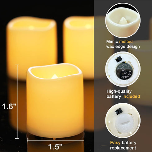 Homemory 12 Pack Flickering Flameless Votive Candles, 200+ Hour Battery Operated LED Tealight for Events