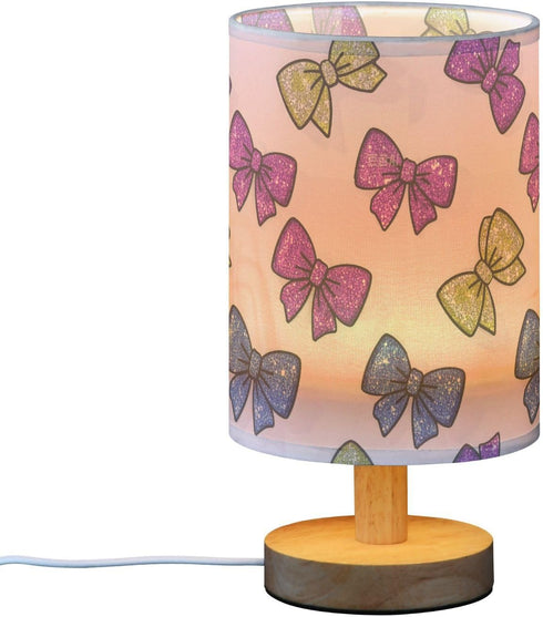 Amooorous Fake Glitter Cartoon Bow Pink Modern Table Lamps Baby Night Light for Porch Lamp for Study Desk Small