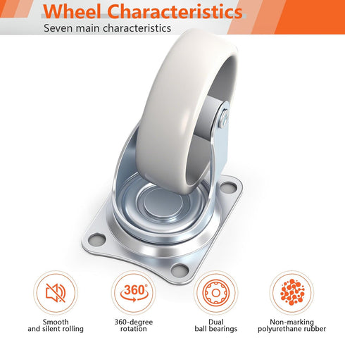 Huvanta 3-Inch Set 4, PU Swivel Casters of Heavy Duty Plate Wheels with Screws Included for Utility Carts, Workshop