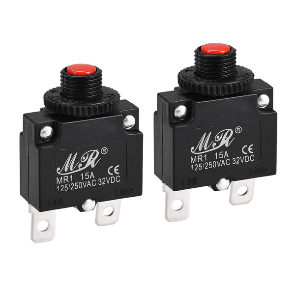 uxcell 2 Pcs Thermal Circuit Breakers 15A 125/250V AC 32V DC Push Button Manual Reset Overload Protector Switch