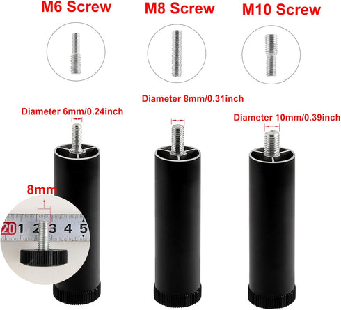 Generic 4Pcs M6/M8/M10 (Size:6cm(2inch),Color:Black-M8) Metal Furniture Legs, Adjustable Height Sofa Replacement
