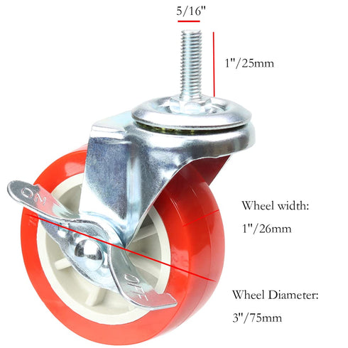 Heavy Duty Caster Wheels, Threaded Stem Casters, No Noise Swivel Locking Castor Wheels for Furniture