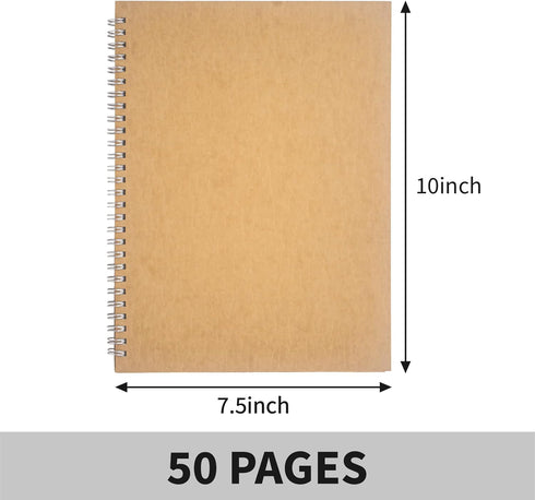DSTELIN 10 inch x 7.5 inch, 100GSM, Blank Spiral Notebook, 1-Pack, Soft Cover, Sketch book, 100 Pages / 50 Sheets, with writing backboard, (Brown) by DSTELIN