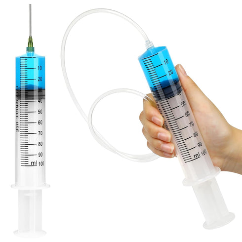 2 Pack 100ml Syringes with 55.1 Inch Tube and Needles 14G 1.5”, Sterile Individually Packaged