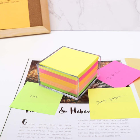 Non Sticky Notes with Clear Memo Holder / 3x3 Inch Blank Note Cube Refill / 500 Sheets Loose Paper for Office Desk