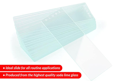Globe Scientific 1321-144 Microscope Slides, Plain Glass, 25mm x 75mm, 1.25mm Height, Pack of 144 with Safety Corners
