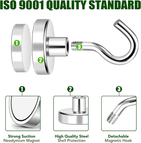 MIKEDE N52 Strong Magnetic Hooks - 28lbs Heavy Duty Earth Magnets with Hooks for Indoor & Outdoor Use