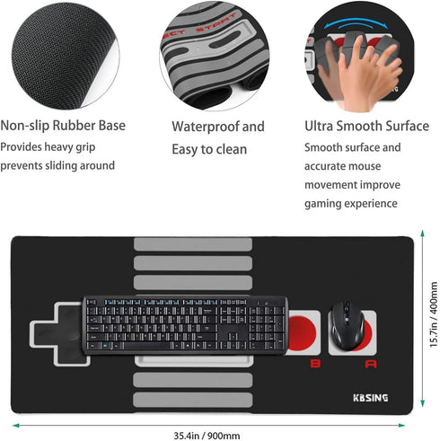 Gaming Mouse Pad, Extended Keyboard Mouse Mat, Large PC Laptop Game Pad with Anti-slip Rubber Base