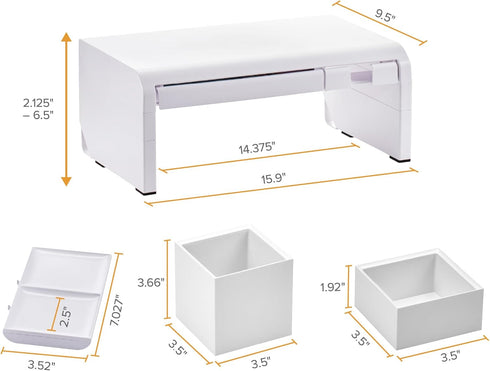 Bostitch Konnect Adjustable Monitor Riser with Drawer, Cell Phone Stand & Pencil Holder, Laptop Stand for Desk