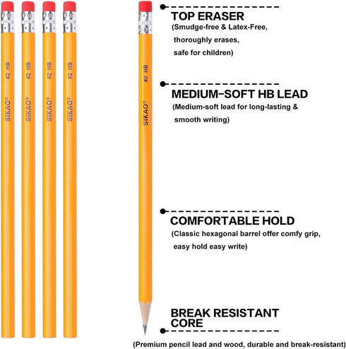 Pencils 12Pack #2, Bulk Number 2 Pencils for Kids Sketching and Drawing, Yellow HB No 2 Pencils with Erasers