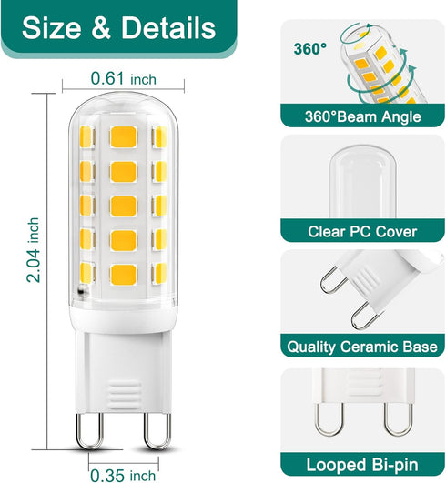 G9 Bulb Dimmable, 2700K G9 Bulbs 4W, 40W 430 T4 120V, 6-Pack DiCUNO LED Warm White, LED Light Equivalent to Halogen