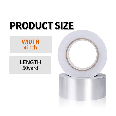 Aluminum Foil Tape for HVAC, 4inch x 50yard, Heat Resistant Insulation Tape, Withstand 80°C to 100°C, Sealing & Patching