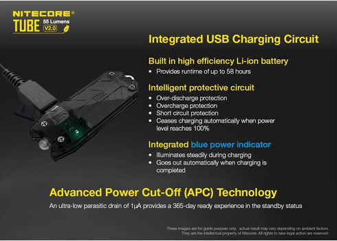 Nitecore Tube v2.0 Keychain Flashlight 55 Lumen USB Rechargeable Ultra Lightweight Compact