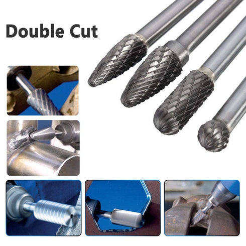 Yakamoz Set of 4Pcs 5.9-Inch Long Tungsten Steel Solid Carbide Rotary Burrs, 6mm Shank for Rotary Tool
