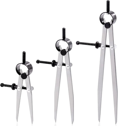 Keadic 3 Pcs 4'' 6'' 8'' Professional Metal Compass Set, Steel Adjustable Lockable Divider, Drafting Compass Tool