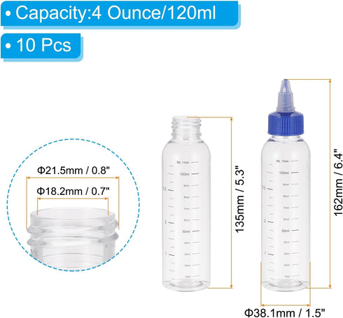 PATIKIL 4oz(120ml) Plastic Dispensing Bottle, 10Pcs Squeeze Graduated Empty Bottles with Blue Twist Cap for Liquids, Inks, Oils, Sauces, Arts and Crafts, Transparent