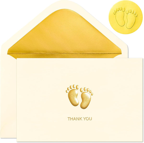 Crisky Embossed Footprint Baby Shower Thank You Cards 50-Pack 4x6 Inch -
