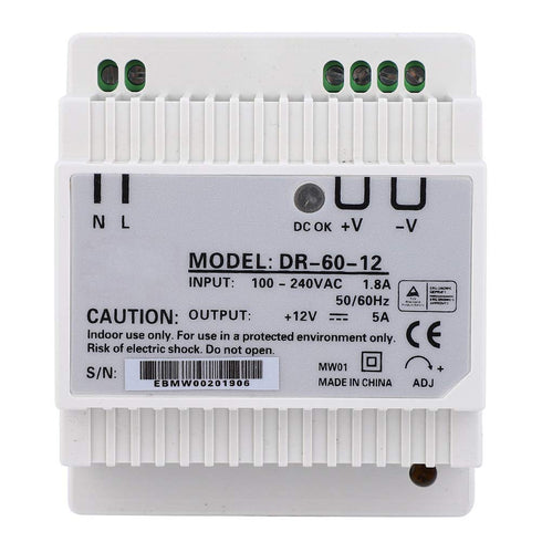 DR-60-12 DIN Rail Power Supply, 100-240V 12V 5A 60W Single Output PWM Switching Electric Source