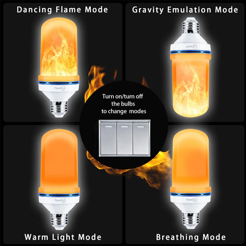 Yewclls Bulbs, 4 Bulbs E26 Bulbs (4-Pack) LED Flame Light Modes Flickering Halloween Light Base Fire Light with Gravity