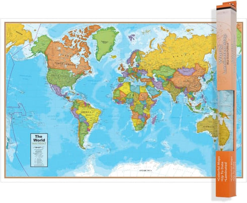 Waypoint Geographic Blue Ocean Series World Wall Map, Laminated Educational Poster, 24” H x 36” W
