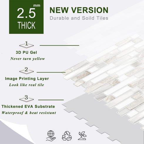 STICKGOO Thicker Design Peel and Stick Tile Backsplash, 12 12 Self Adhesive Tile for Kitchen and Bathroom