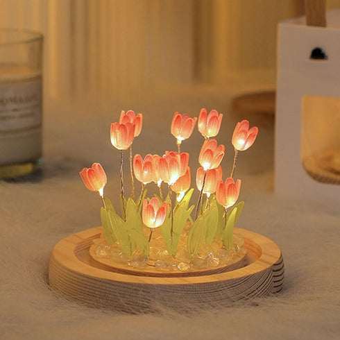 Hplvetoys Tulip Night Light LED Decoration Lamp,Glass Artificial Flower Bedroom Table Lamp (Pink)