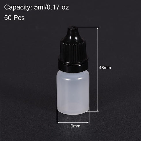 50 Pcs 5ml Plastic Dropper Bottles, Empty Squeezable Liquid Drop Bottles with Black Cap for Solvents