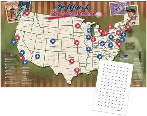 Ballpark Travel Quest Poster Set, Laminated, Includes Stickers, 17"x28", Made in the USA