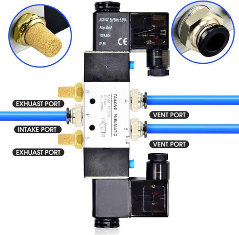 TAILONZ PNEUMATIC Solenoid Valve 4V220-08, DC12V 1/4"NPT Double Coil Pilot-Operated Electric