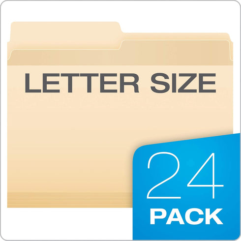 Pendaflex Reinforced File Folders, Extra Durable Manila, Letter Size - 1/2 Cut Tabs, 24 Per Pack (86221)