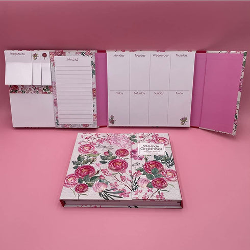 Cute Weekly Organiser Self-Stick Notes, Mini Sticky Note Tab, Pastel Memo Pad Set, Colored Printing with Rose Shapes,