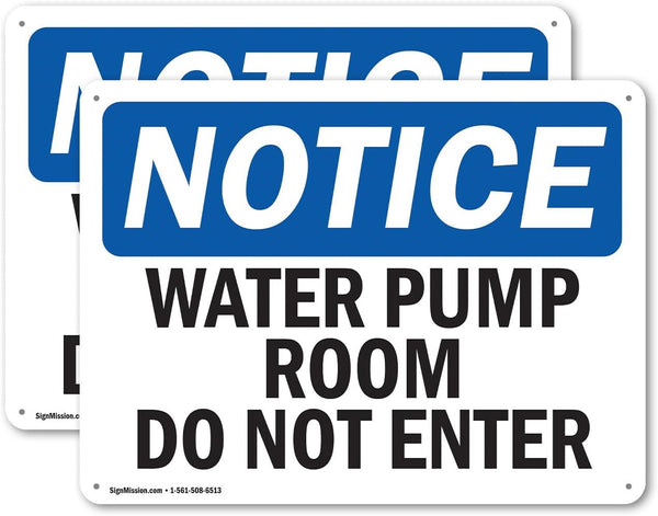 (2 Pack) Water Pump Room Do Not Enter OSHA Notice Sign, 14" x 10" Plastic Sign, Weather Resistant, Made in USA