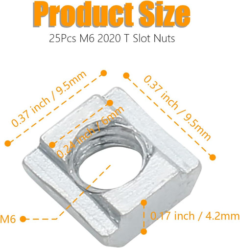 Qjaiune 25Pcs M6 2020 M6 3D 2020 6mm Slide in T Nut Aluminum Extrusion T Nuts, Sliding T Nuts Tee Slot Nuts