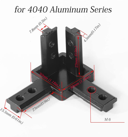 4Set 4040 3-Way End Corner Bracket with M6x12mm Screws for 4040 Aluminum Extrusion Accessories, Black