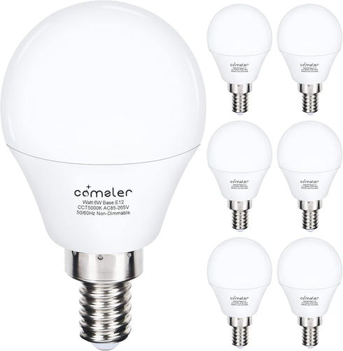 comzler Ceiling Fan Light Bulbs, 60 Watt Equivalent, 5000K Daylight White, E12 Base A15, 600lm, Non-Dimmable, Pack of 6