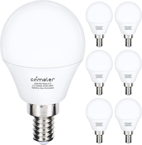 comzler Ceiling Fan Light Bulbs, 60 Watt Equivalent, 5000K Daylight White, E12 Base A15, 600lm, Non-Dimmable, Pack of 6