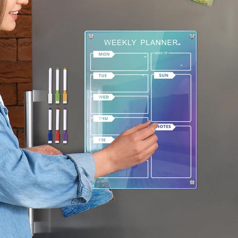 MAGICLULU Magnetic Fridge Calendar, Iridescent Clear Acrylic Dry Erase Board, Reusable Weekly Planner with Markers