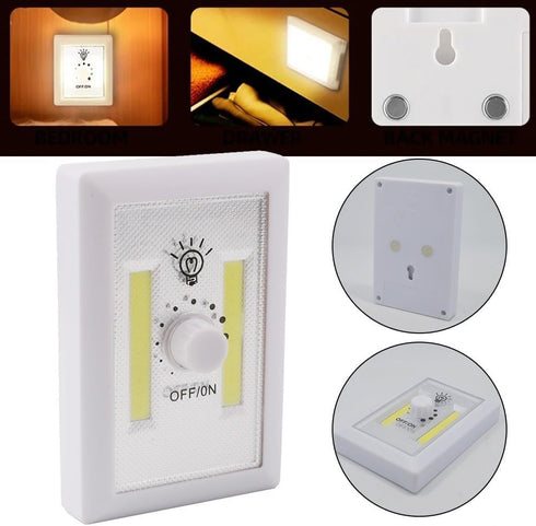 UrbanHui Adjustable Brightness COB LED Wall Light For Kitchen, Cabinet, Garage Battery Powered, Magnetic Back Plate